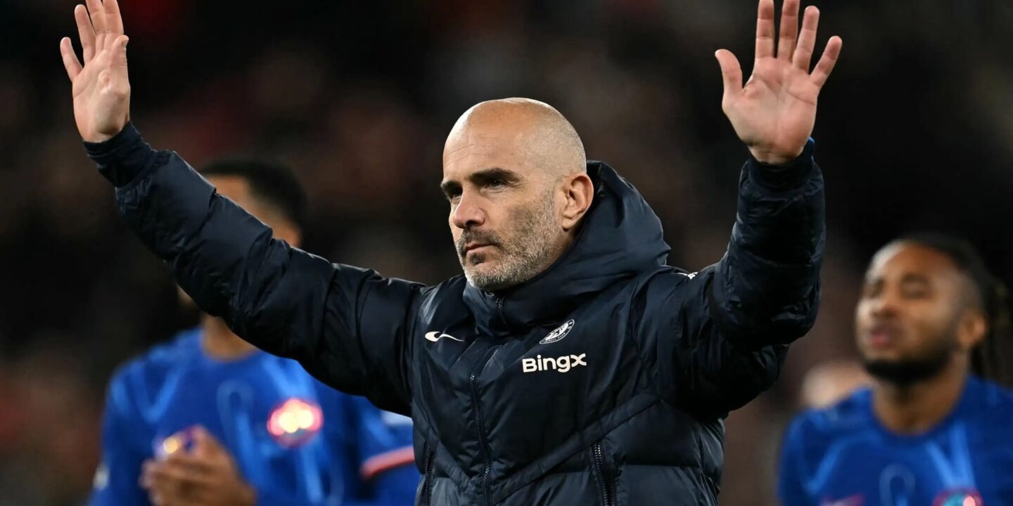 Enzo Maresca waving to Chelsea supporters