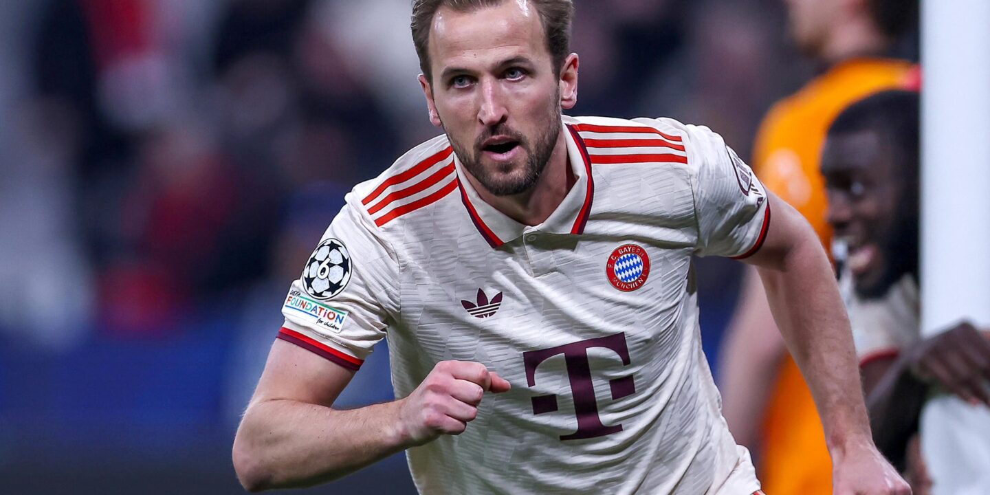 Harry Kane celebrating a goal for Bayern Munich