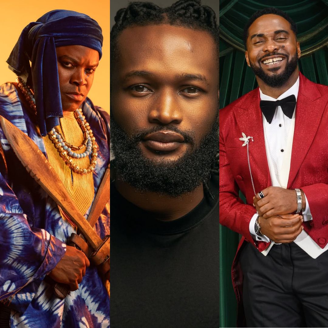 A collage featuring AMVCA 12 Best Supporting Actor nominees Gabriel Afolayan, Bucci Franklin, and Uzor Arukwe.