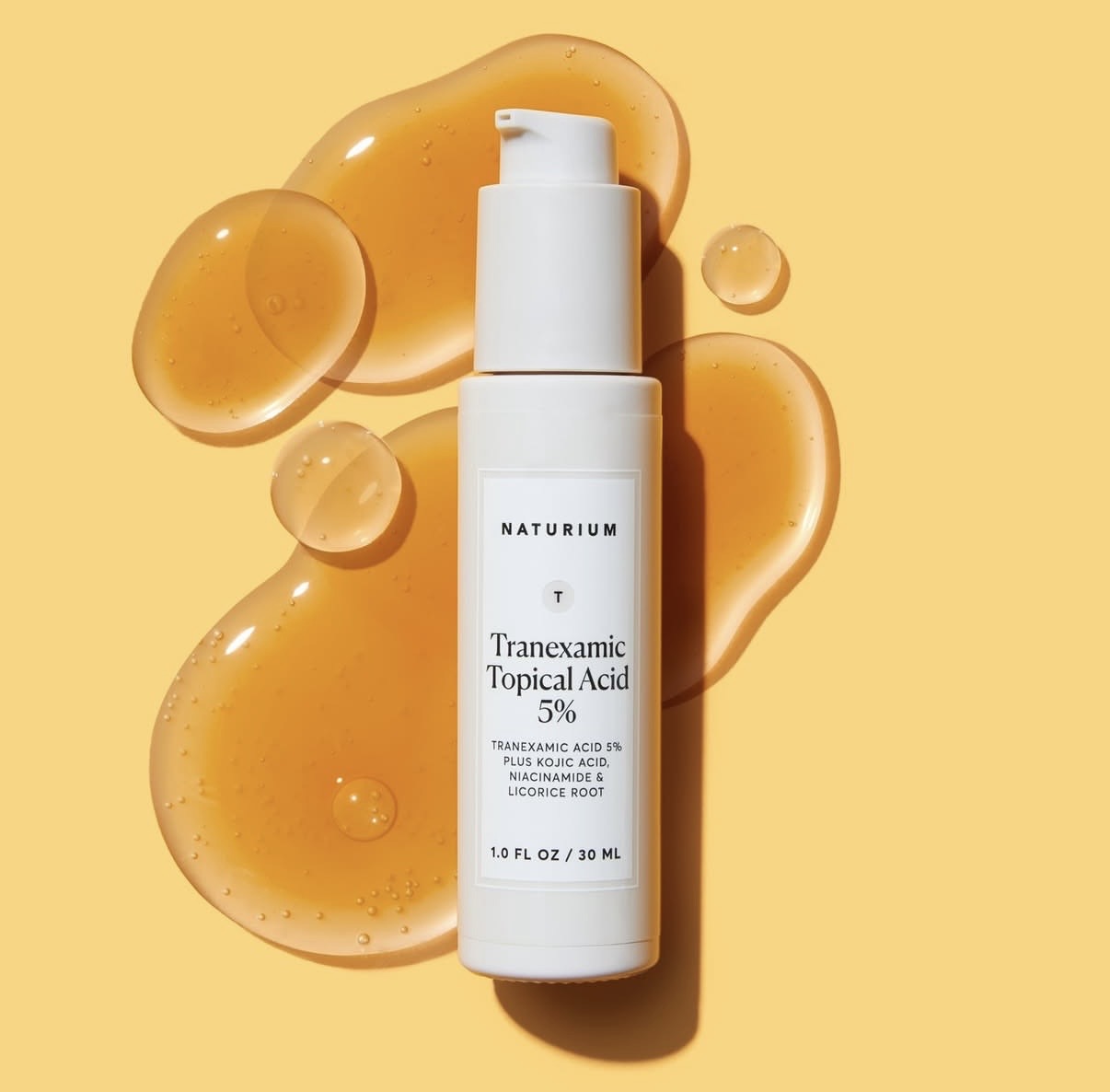 Texture shot of lightweight tranexamic acid serum on skin — tranexamic acid for skincare