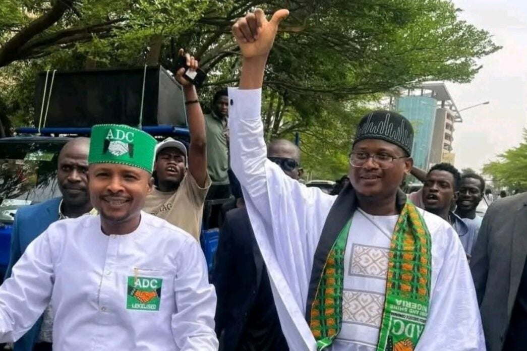 Video: Nafiu Bala leads supporters to INEC, demands recognition of his ADC faction