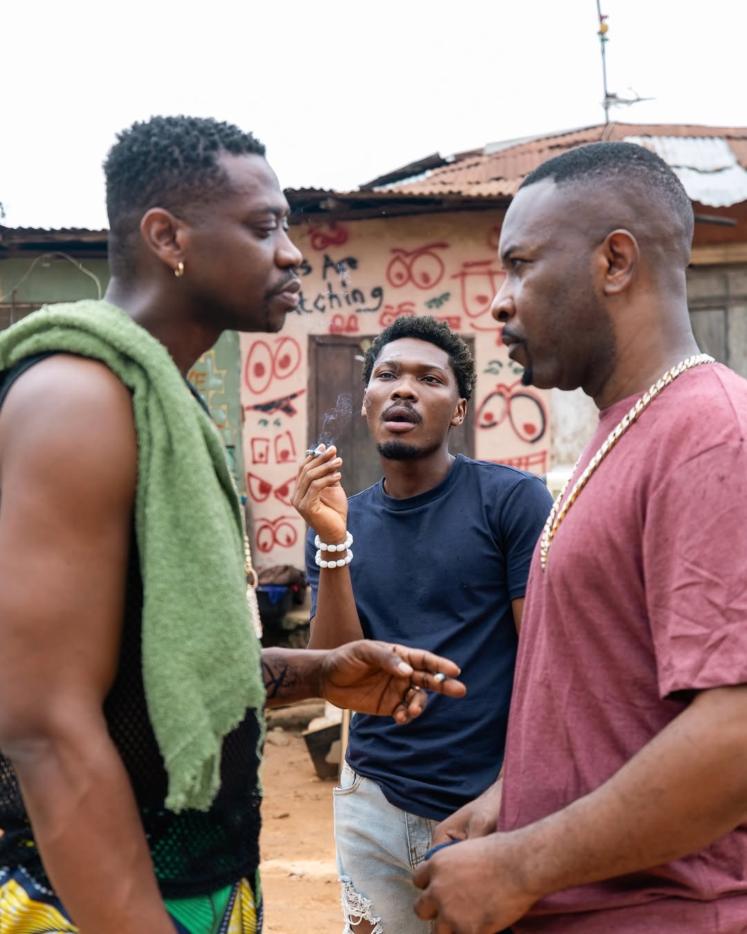 Lateef Adedimeji as Oshisco on the set of the crime thriller Red Circle.