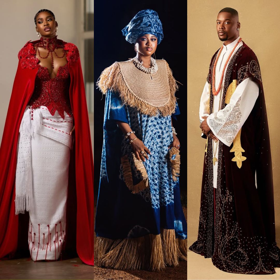 BBNaija Season 10 stars Dede, Kaybobo, Imisi, Jason Jae, Mensan, and Shaun in diverse traditional outfits for AMVCA 12.