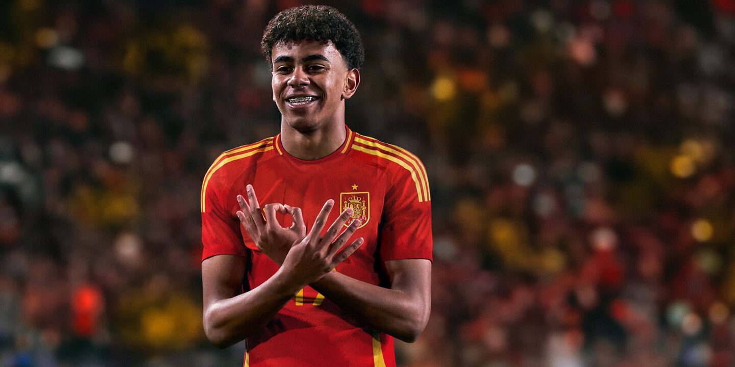 Lamine Yamala celebrating a goal for Spain