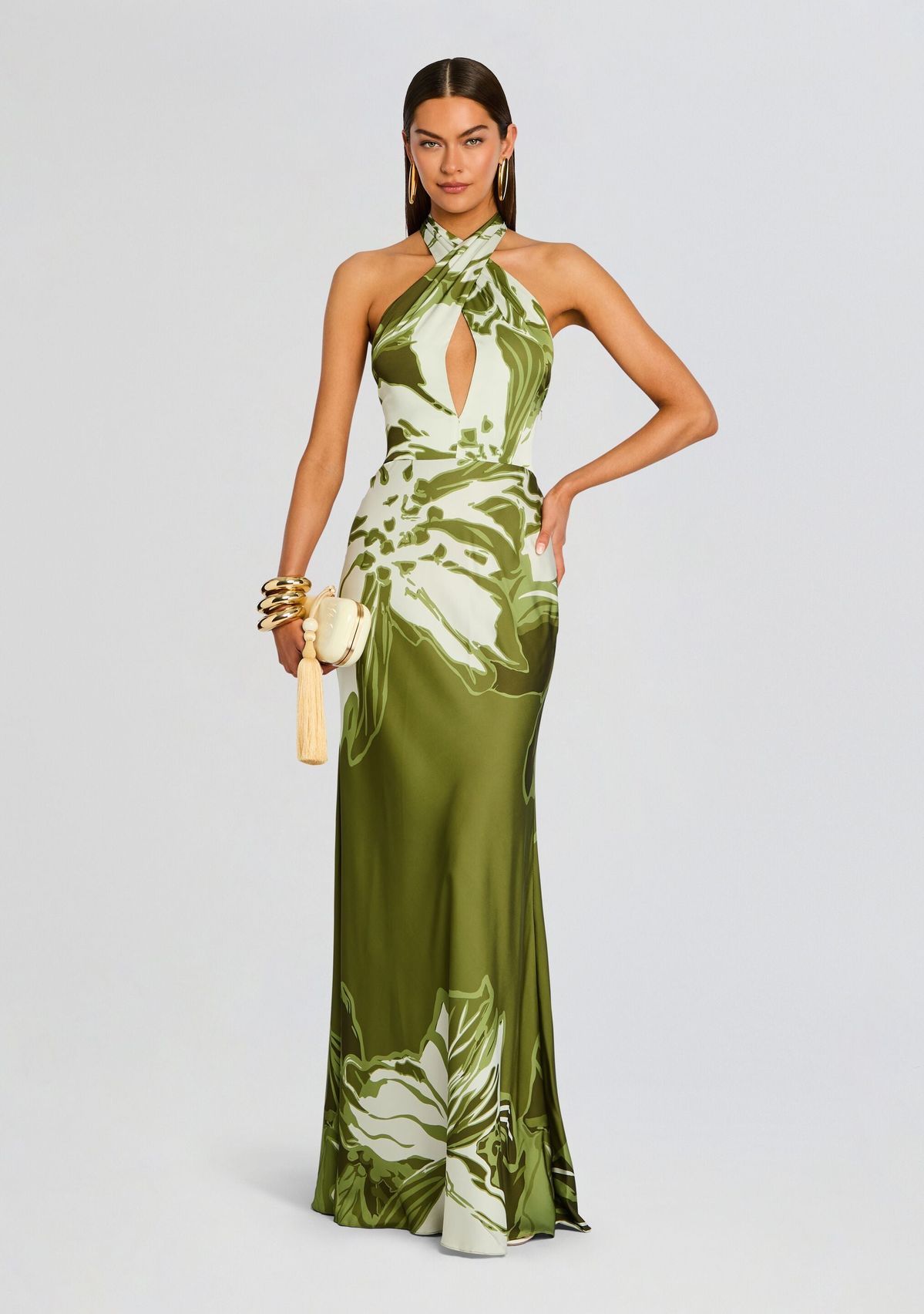woman wearing floral maxi dress