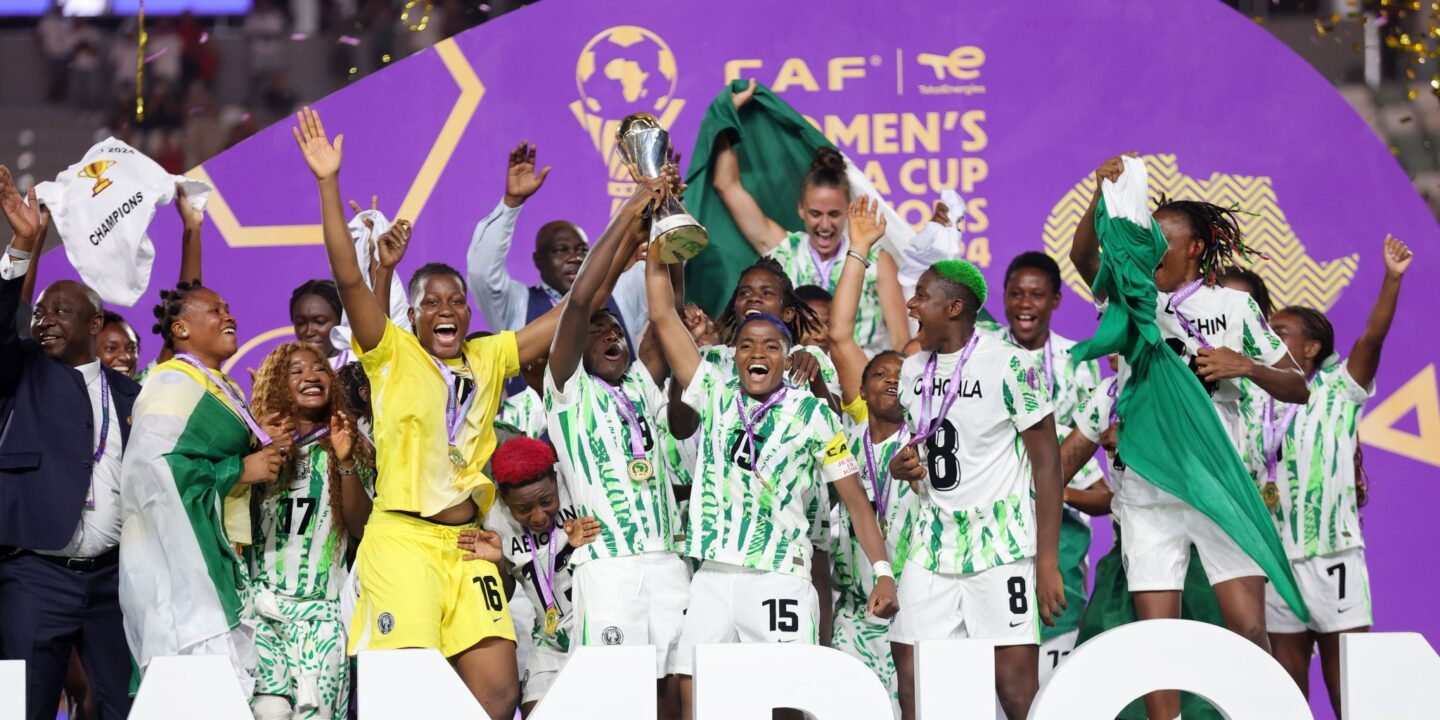 Super Falcons celebrating their tenth WAFCON trophy