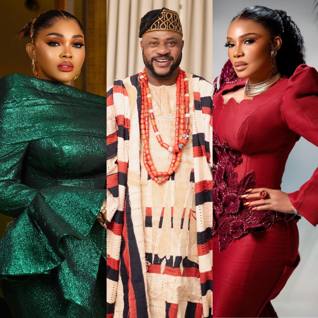 Principal cast members Mercy Aigbe, Odunlade Adekola, and Iyabo Ojo for EbonyLife Films' 2026 adaptation of The Secret Lives of Baba Segi's Wives.