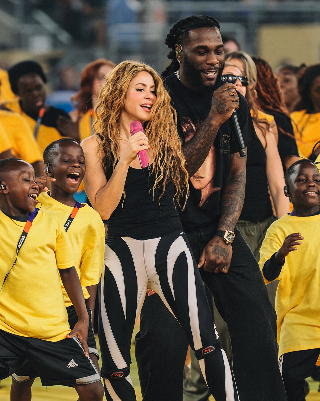 Shakira and Burna Boy linking up ahead of the 2026 FIFA World Cup Final Halftime Show. Photo credit: Shakira/Instagram