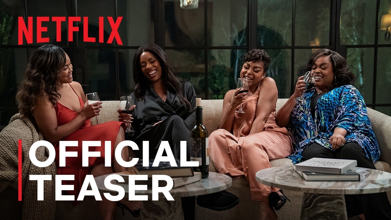 The female cast of Netflix’s Why Did I Get Married Again? share a conversational moment with wine glasses during the official trailer.